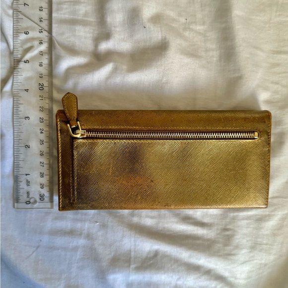Prada Metallic Gold Saffiano Leather Lux Long Wallet - Picture 16 of 16